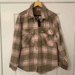 NWT Blank NYC Pink and Brown Plaid Oversized Shacket Jacket